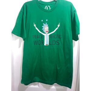 Rick and Morty Peace Among Worlds Middle Finger Green Tee Large